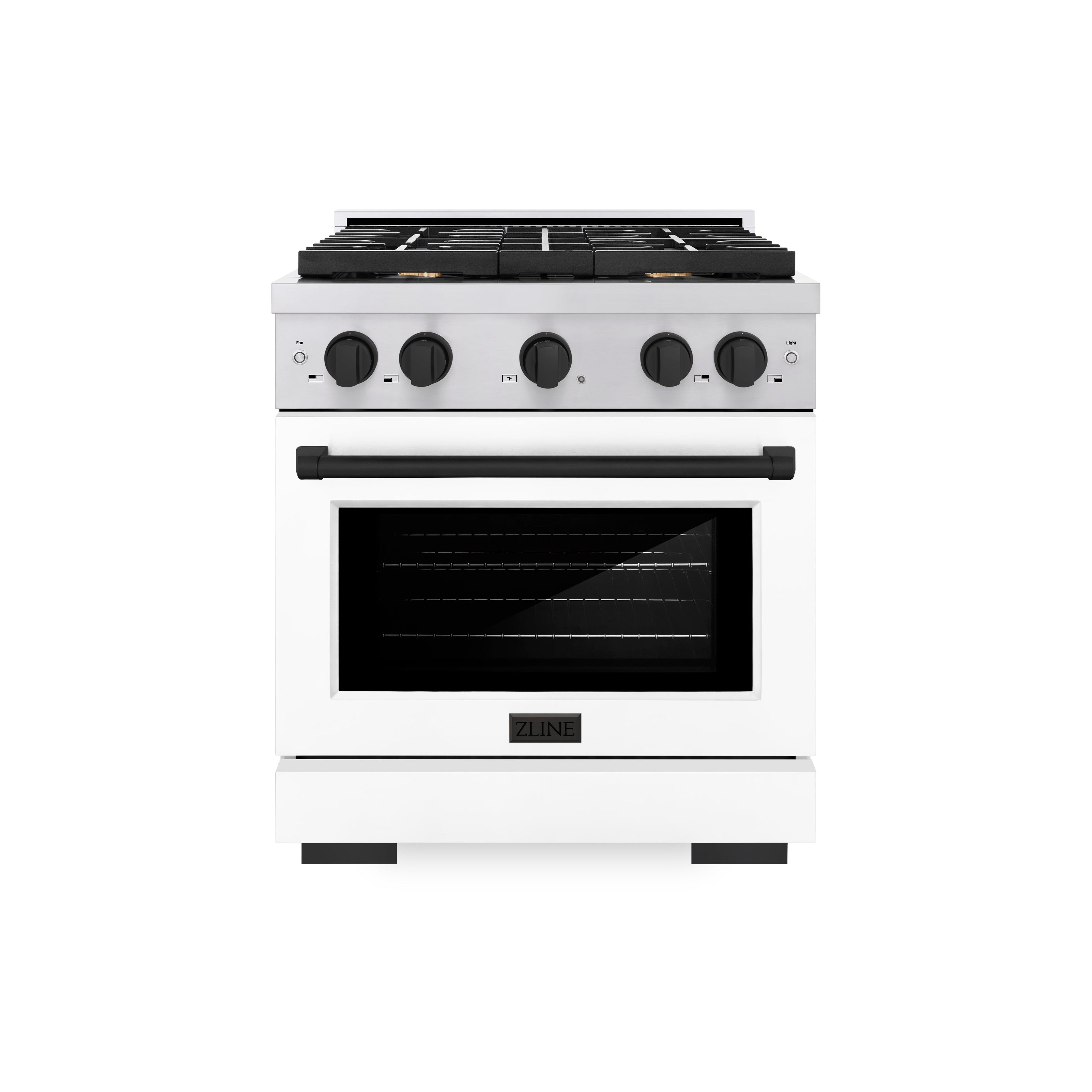 ZLINE Autograph Edition 30 in. 4.2 cu. ft. Paramount Gas Range with 4 Burner Cooktop and Convection Gas Oven in Stainless Steel with White Matte Door and Matte Black Accents (SGRZ-WM-30-MB)