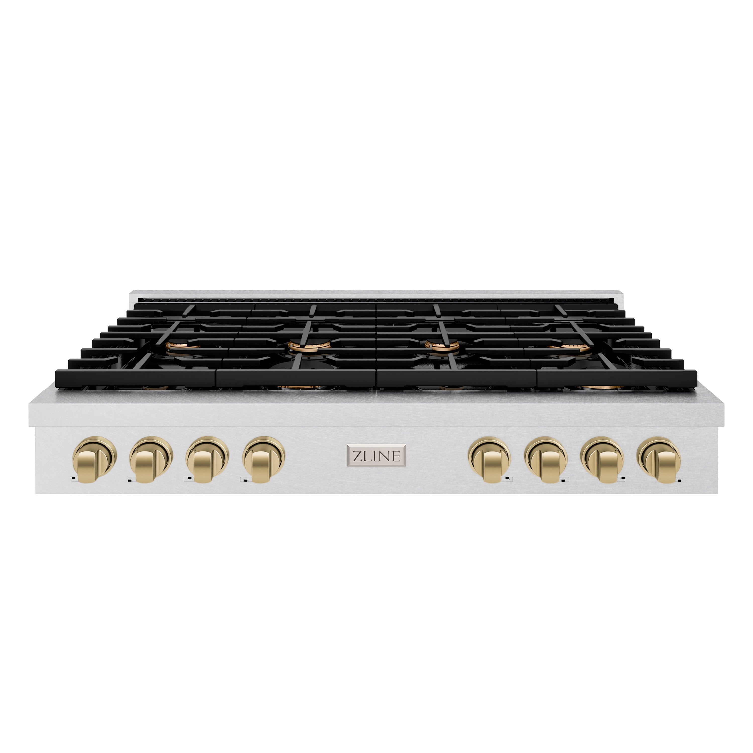 ZLINE 48 in. Autograph Edition Paramount Gas Rangetop with 8 Burners and Porcelain Cooktop in DuraSnow® Stainless Steel with Champagne Bronze Accents (SRTSZ-48-CB)