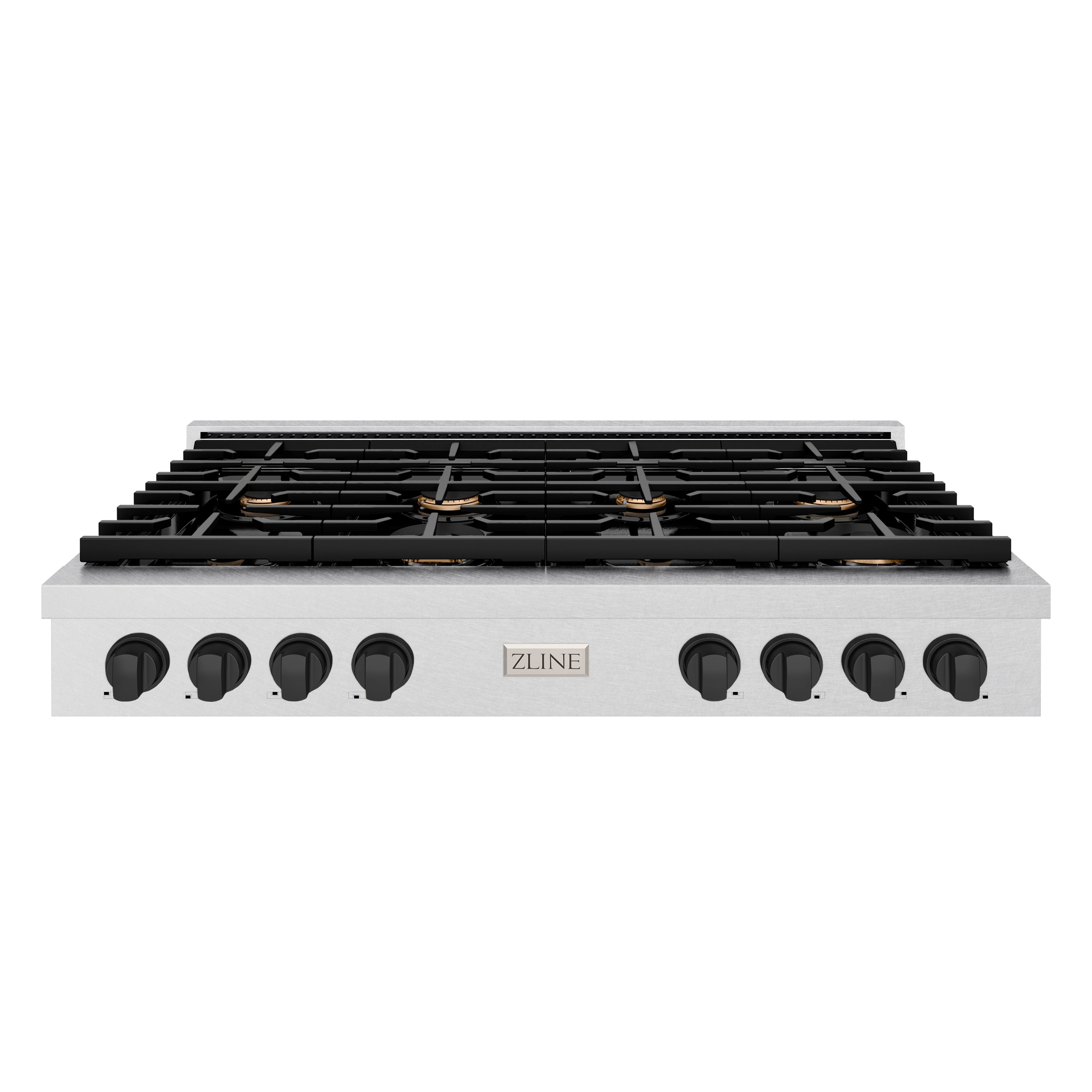 ZLINE 48 in. Autograph Edition Paramount Gas Rangetop with 8 Burners and Porcelain Cooktop in DuraSnow® Stainless Steel with Matte Black Accents (SRTSZ-48-MB)