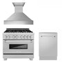 ZLINE 36 in. Kitchen Package with Satin Stainless Dual Fuel Range, Ducted Vent Range Hood and Tall Tub Dishwasher