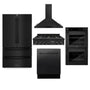ZLINE Kitchen Package with Refrigeration, 36 in. Black Stainless Steel Gas Range, 36 in. Convertible Vent Range Hood, 30 in. Double Wall Oven, and 24 in. Tall Tub Dishwasher (5KPR-RTBRH36-AWDDWV)