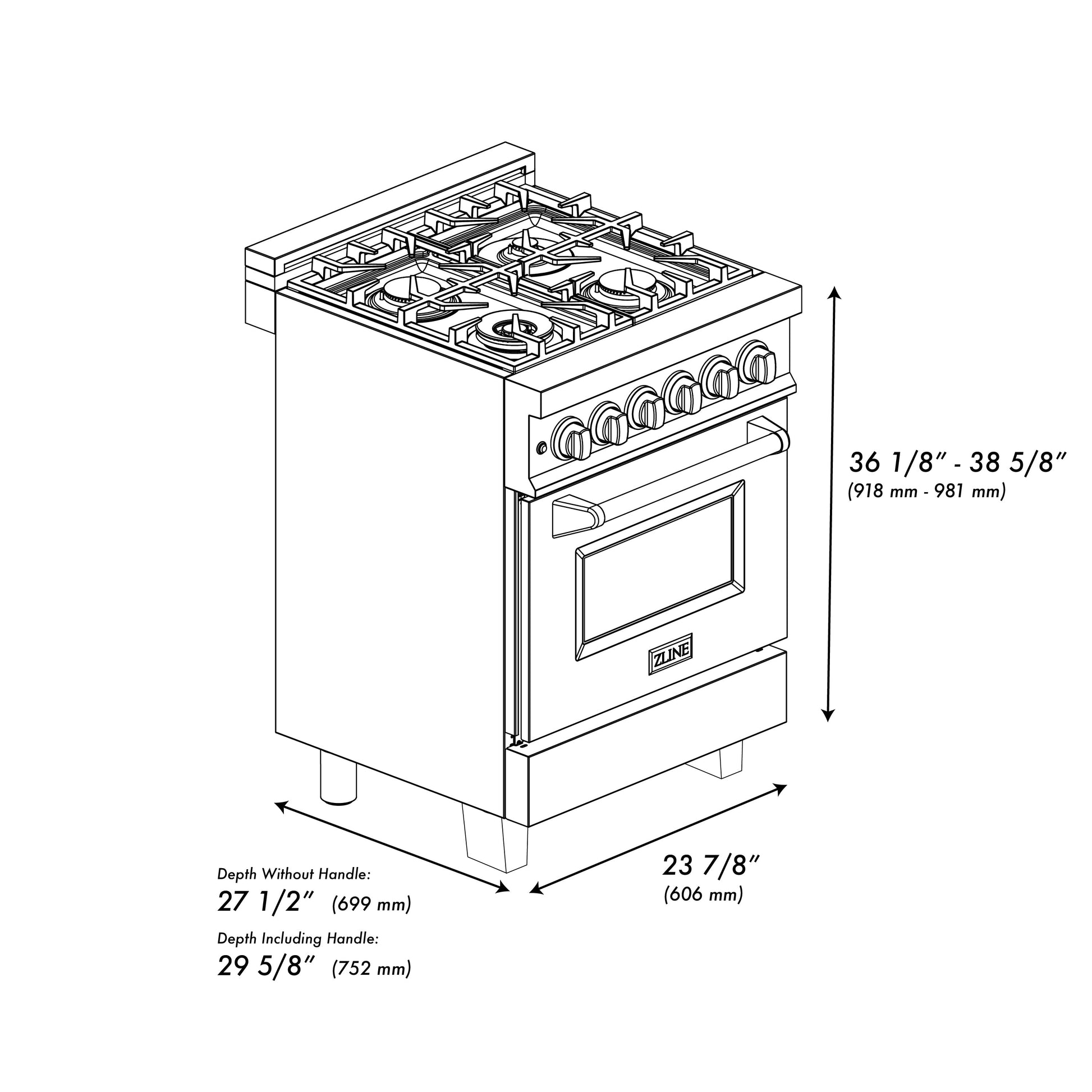 ZLINE Autograph Edition 24 in. 2.8 cu. ft. Legacy Dual Fuel Range with 4 Burner Gas Cooktop and Electric Convection Oven in Stainless Steel