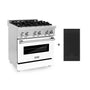 ZLINE 30 in. 4.0 cu. ft. Legacy Dual Fuel Range with 4 Burner Gas Cooktop and Electric Convection Oven in Stainless Steel with Griddle and White Matte Door (RA-WM-GR-30)