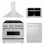 ZLINE 36" Kitchen Package with Stainless Steel Dual Fuel Range, Range Hood, Microwave Drawer and Tall Tub Dishwasher (4KP-RARH36-MWDWV)
