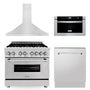 ZLINE 36 in. Kitchen Package with Stainless Steel Dual Fuel Range, Range Hood, Microwave Drawer and Classic Dishwasher (4KP-RARH36-MWDW)