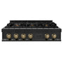 ZLINE Autograph Edition 36 in. Legacy Gas Rangetop with 6 Burners and Porcelain Cooktop in Black Stainless Steel with Champagne Bronze Accents (RTBZ-36-CB)