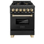 ZLINE Autograph Edition 24 in. 2.8 cu. ft. Legacy Dual Fuel Range with 4 Burner Gas Cooktop and Electric Convection Oven in Black Stainless Steel and Polished Gold Accents (RABZ-24-G)