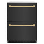 ZLINE Autograph Edition 24 in. Touchstone 168 Can Outdoor-Rated Dual Refrigerator Drawer with Black Stainless Steel Doors and Champagne Bronze Handles (RDSOZ-BS-24-CB)