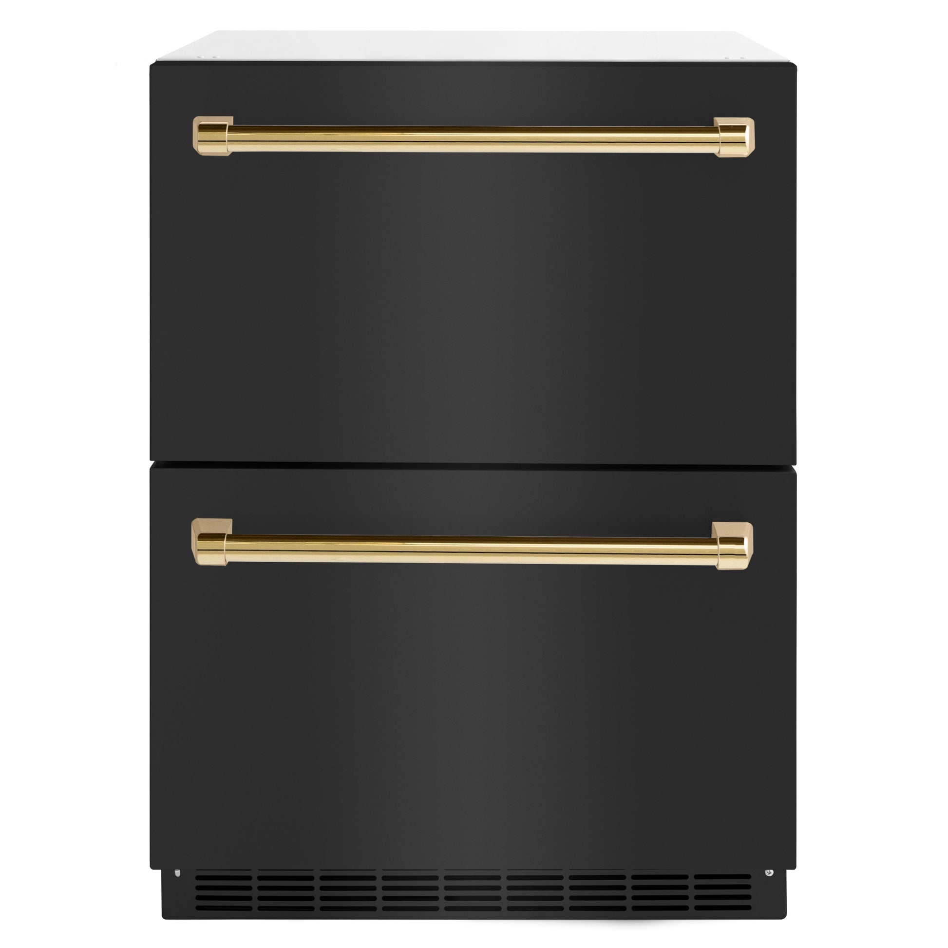 ZLINE Autograph Edition 24 in. Touchstone 168 Can Outdoor-Rated Dual Refrigerator Drawer with Black Stainless Steel Doors and Polished Gold Handles (RDSOZ-BS-24-G)