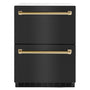 ZLINE Autograph Edition 24 in. Touchstone 168 Can Outdoor-Rated Dual Refrigerator Drawer with Black Stainless Steel Doors and Polished Gold Handles (RDSOZ-BS-24-G)