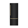 ZLINE Autograph Edition 30 in. 16.1 cu. ft. Built-In Bottom Freezer Refrigerator with Water Dispenser and Ice Maker in Black Stainless Steel with Polished Gold Accents (RBIVZ-BS-30-G)