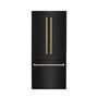 ZLINE Autograph Edition 36 in. 19.6 cu. ft. French Door Built-In Bottom Freezer Refrigerator with Water Dispenser and Ice Maker in Black Stainless Steel with Champagne Bronze Accents (RBIVZ-BS-36-CB)