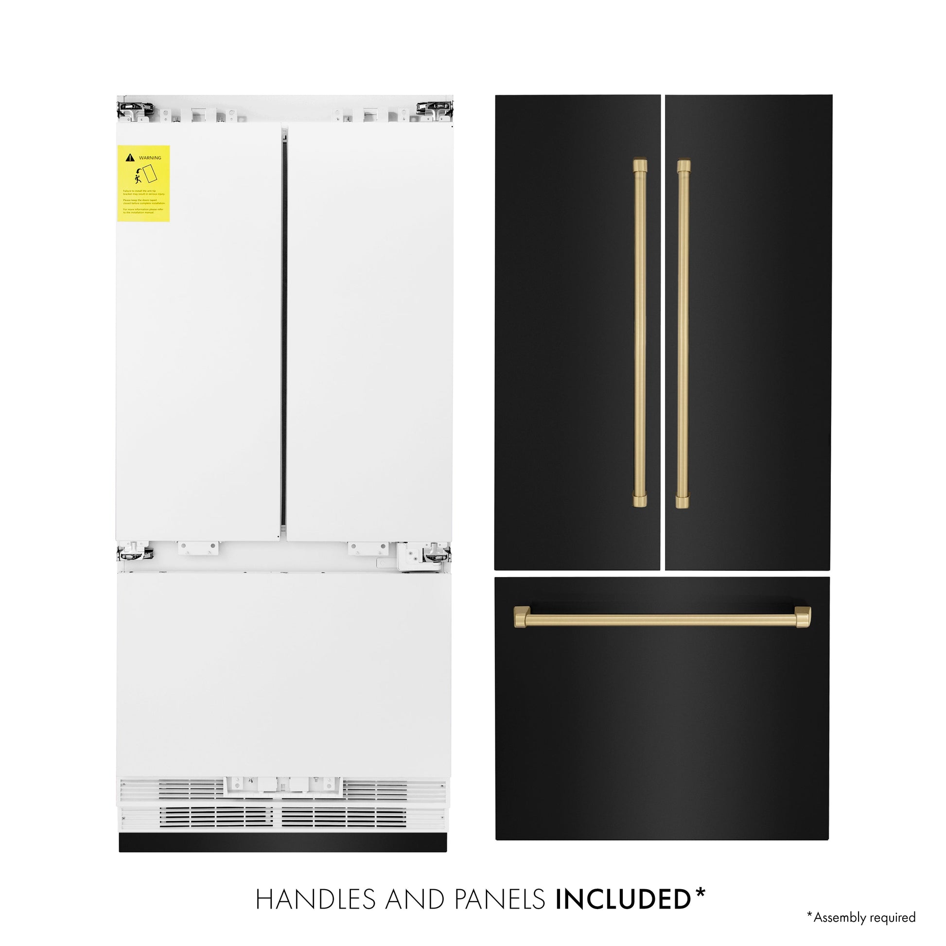 ZLINE Autograph Edition 36 in. 19.6 cu. ft. French Door Built-In Bottom Freezer Refrigerator with Water Dispenser and Ice Maker in Black Stainless Steel with Champagne Bronze Accents (RBIVZ-BS-36-CB)