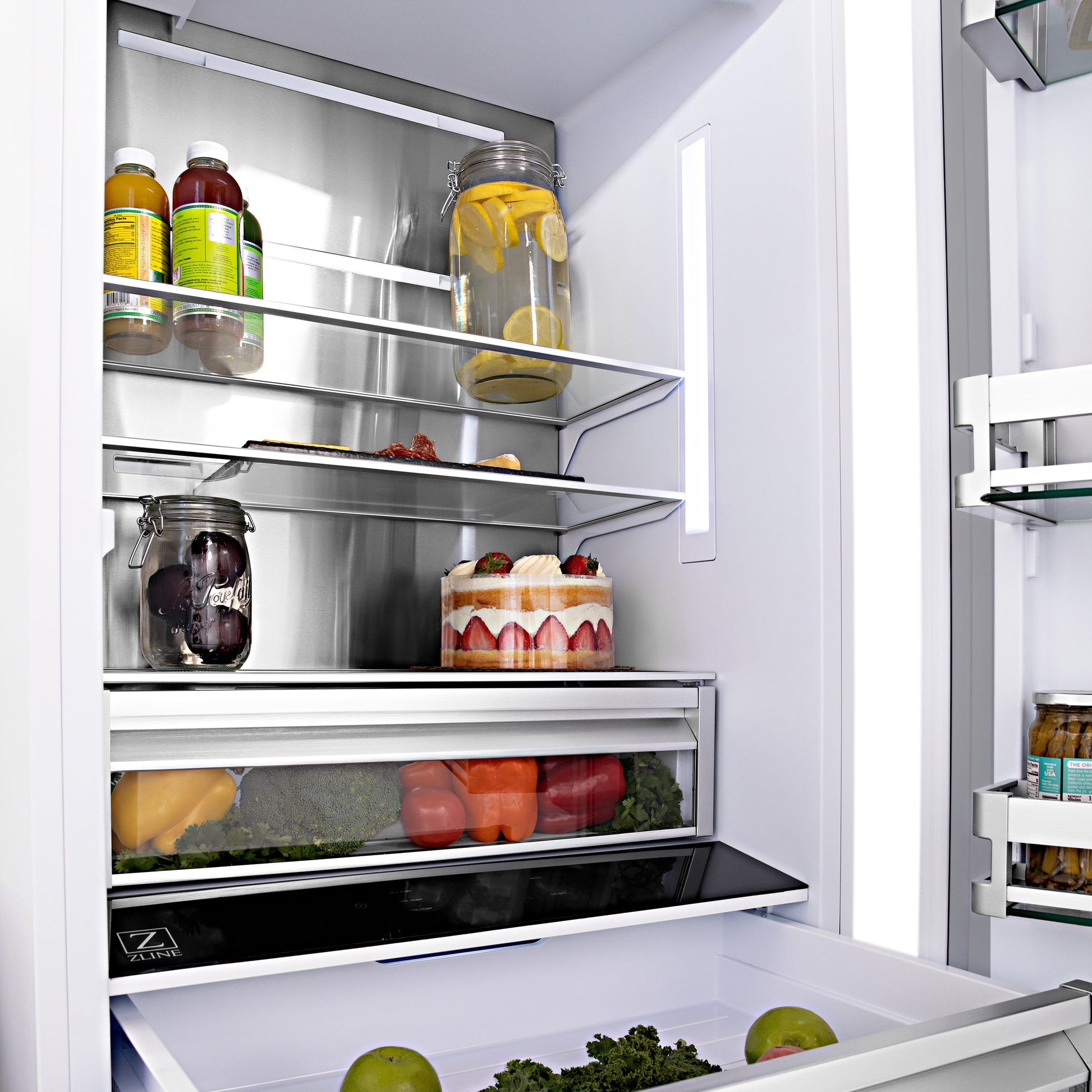 ZLINE Autograph Edition 36 in. 19.6 cu. ft. French Door Built-In Bottom Freezer Refrigerator with Water Dispenser and Ice Maker in DuraSnow® Stainless Steel with Polished Gold Accents (RBIVZ-SN-36-G)