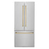 ZLINE Autograph Edition 36 in. 19.6 cu. ft. French Door Built-In Bottom Freezer Refrigerator with Water Dispenser and Ice Maker in DuraSnow® Stainless Steel with Polished Gold Accents (RBIVZ-SN-36-G)