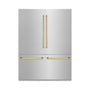 ZLINE Autograph Edition 60 in. 32.2 cu. ft. French Door Built-In Bottom Freezer Refrigerator with Water Dispenser and Ice Maker in Satin Stainless Steel with Polished Gold Accents (RBIVZ-SN-60-G)