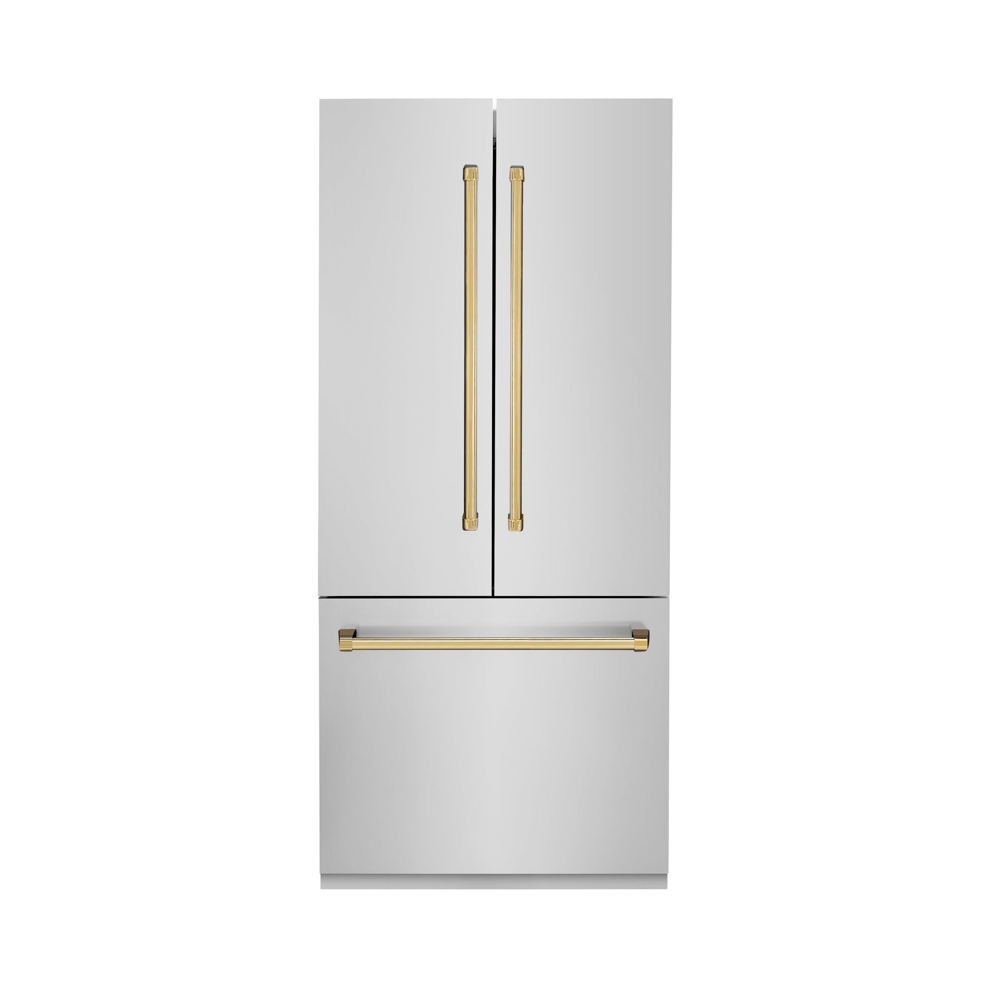 ZLINE Autograph Edition 36 in. 19.6 cu. ft. French Door Built-In Bottom Freezer Refrigerator with Water Dispenser and Ice Maker in Stainless Steel with Polished Gold Accents (RBIVZ-304-36-G)