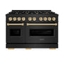 ZLINE Autograph Edition 48 in. 6.7 cu. ft. Classic Double Oven Gas Range with 8 Burner Cooktop in Black Stainless Steel and Polished Gold Accents (CGRBZ-48-G)