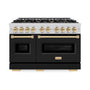 ZLINE Autograph Edition 48 in. 6.7 cu. ft. Classic Double Oven Dual Fuel Range with 8 Burner Gas Cooktop in Stainless Steel with Black Matte Doors and Polished Gold Accents (CDRZ-BLM-48-G)