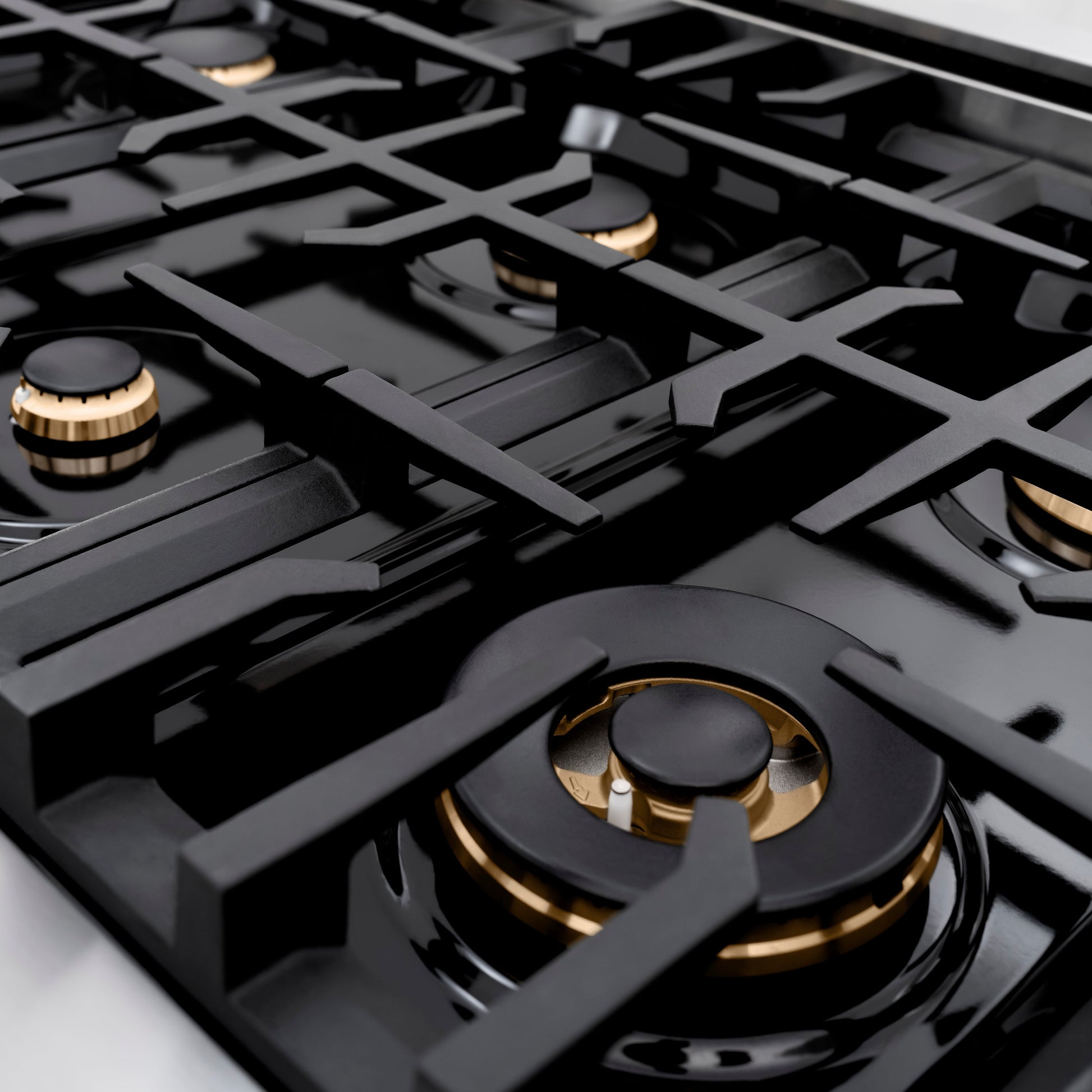 ZLINE Autograph Edition 48 in. 6.7 cu. ft. Classic Double Oven Dual Fuel Range with 8 Burner Gas Cooktop in Stainless Steel with Black Matte Doors and Polished Gold Accents (CDRZ-BLM-48-G)