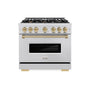 ZLINE Autograph Edition 36 in. 5.2 cu. ft. Classic Gas Range with 6 Burner Cooktop and Convection Gas Oven in Stainless Steel and Champagne Bronze Accents (CGRZ-36-CB)