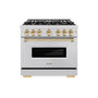 ZLINE Autograph Edition 36 in. 5.2 cu. ft. Classic Gas Range with 6 Burner Cooktop and Convection Gas Oven in Stainless Steel and Polished Gold Accents (CGRZ-36-G)