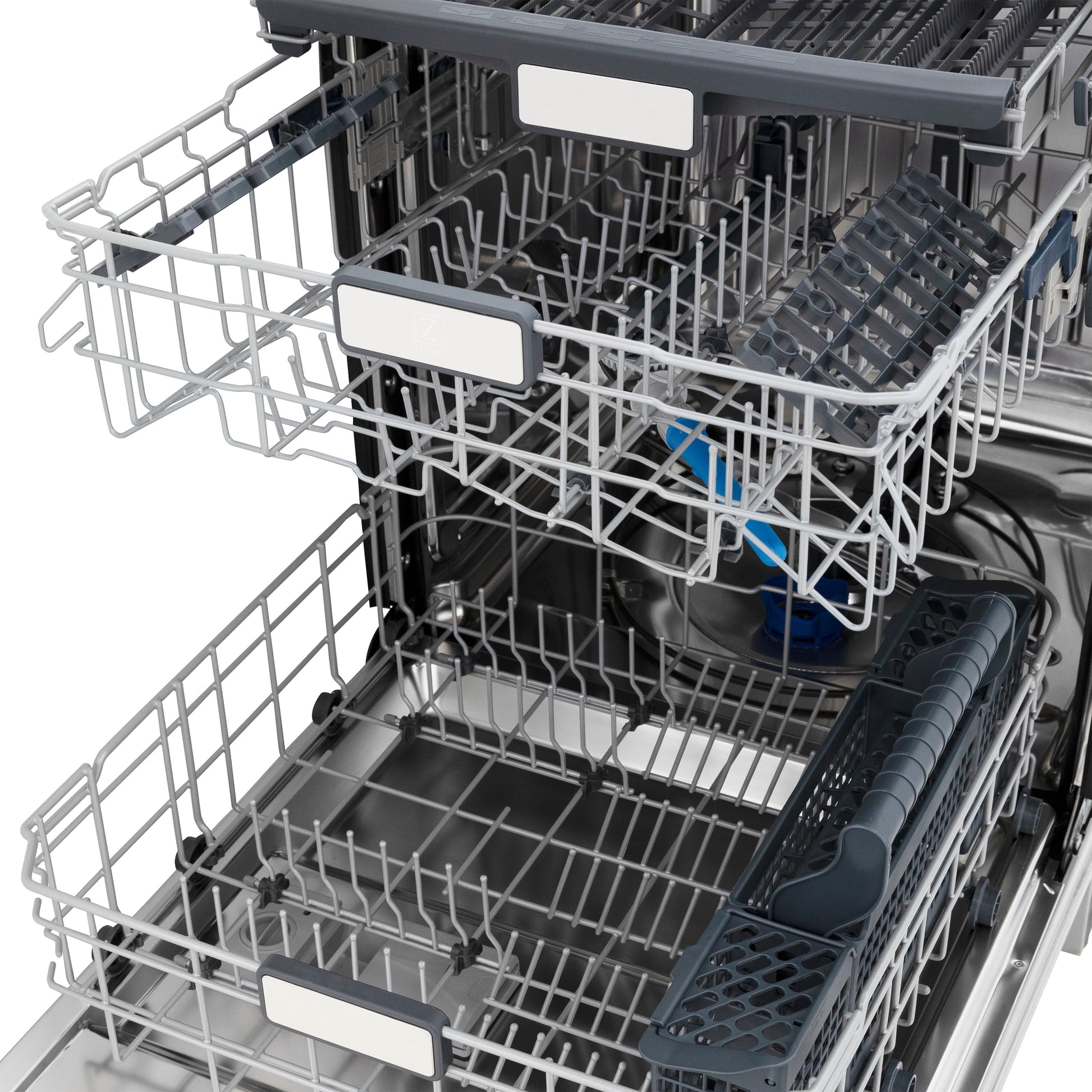 ZLINE Autograph Edition 24" 3rd Rack Top Touch Control Tall Tub Dishwasher in DuraSnow Stainless Steel with Accent Handle, 45dBa (DWMTZ-SN-24)