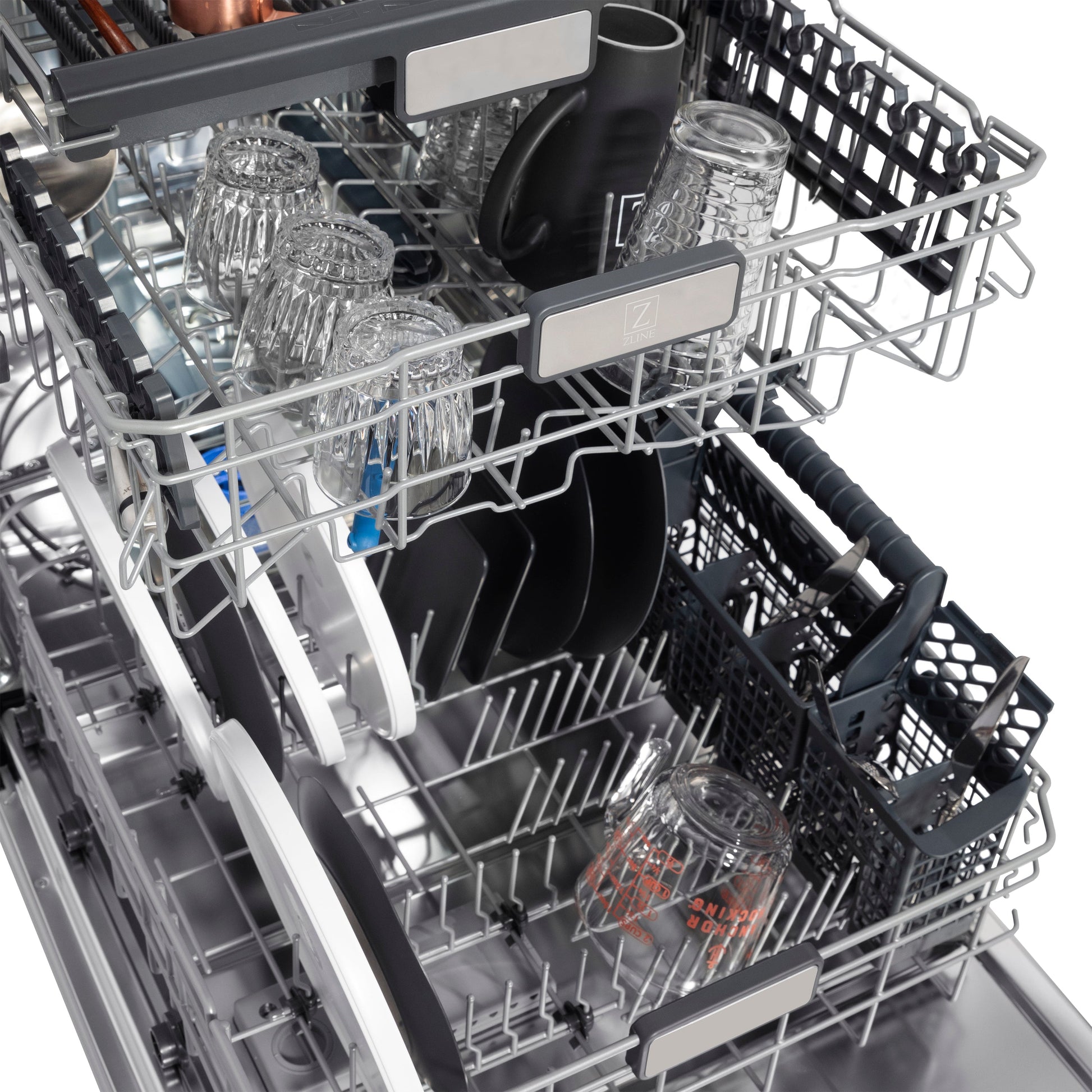 ZLINE Autograph Edition 24" 3rd Rack Top Touch Control Tall Tub Dishwasher in DuraSnow Stainless Steel with Accent Handle, 45dBa (DWMTZ-SN-24)