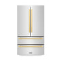 ZLINE Autograph Edition 36 in. 22.5 cu. ft. Counter-Depth French Door Refrigerator with Ice Maker in Fingerprint-Resistant Stainless Steel with Polished Gold Modern Handles (RFMZ-36-FG)
