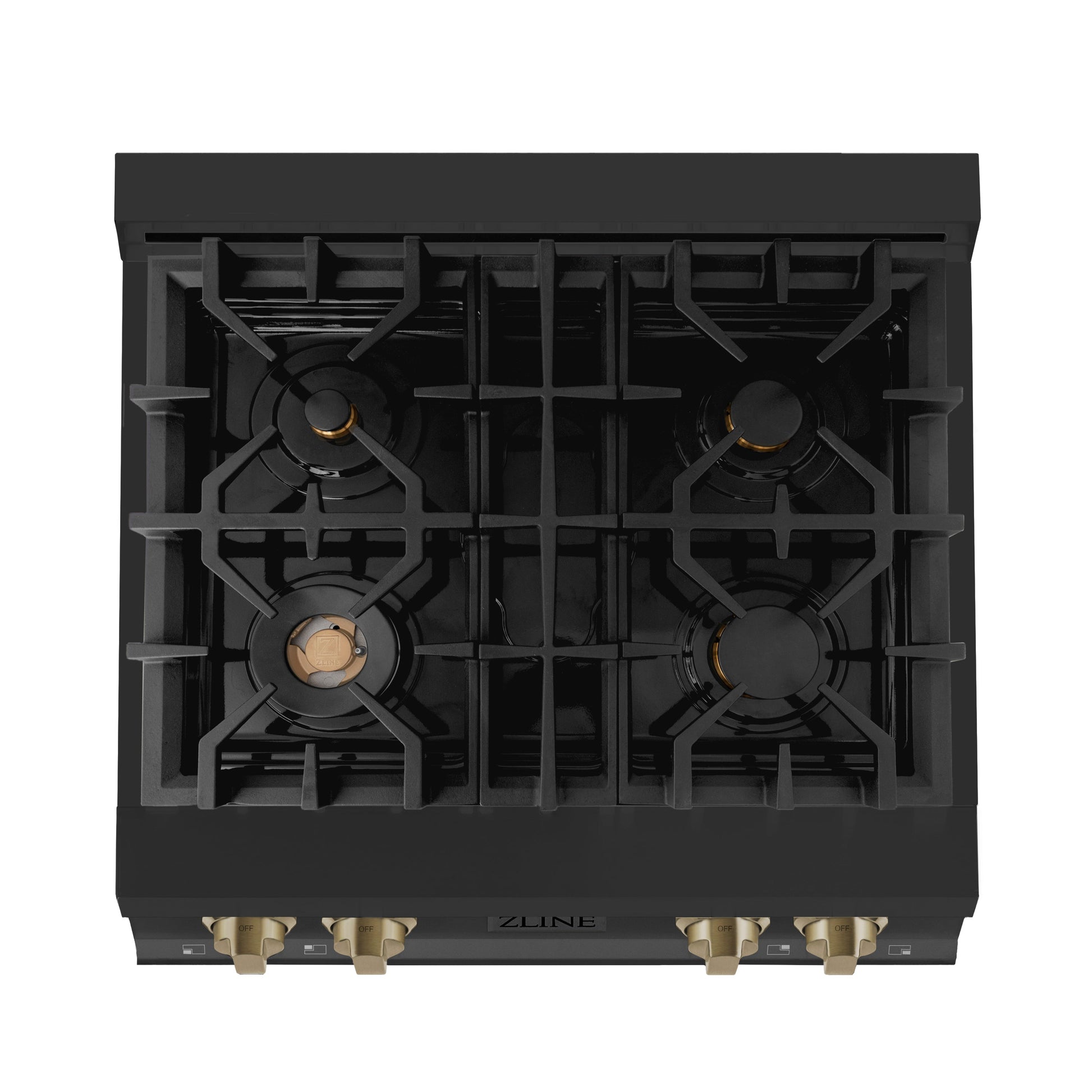 ZLINE Autograph Edition ZLINE Autograph Edition 30" Porcelain Rangetop with 4 Gas Burners in Black Stainless Steel and Champagne Bronze Accents (RTBZ-30-CB)30 in. Porcelain Rangetop with 4 Gas Burners in Black Stainless Steel and Accents (RTBZ-30)