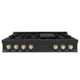 ZLINE Autograph Edition 48" Porcelain Rangetop with 7 Gas Burners in Black Stainless Steel and Polished Gold Accents (RTBZ-48-G)