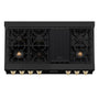 ZLINE Autograph Edition 48" Porcelain Rangetop with 7 Gas Burners in Black Stainless Steel and Polished Gold Accents (RTBZ-48-G)