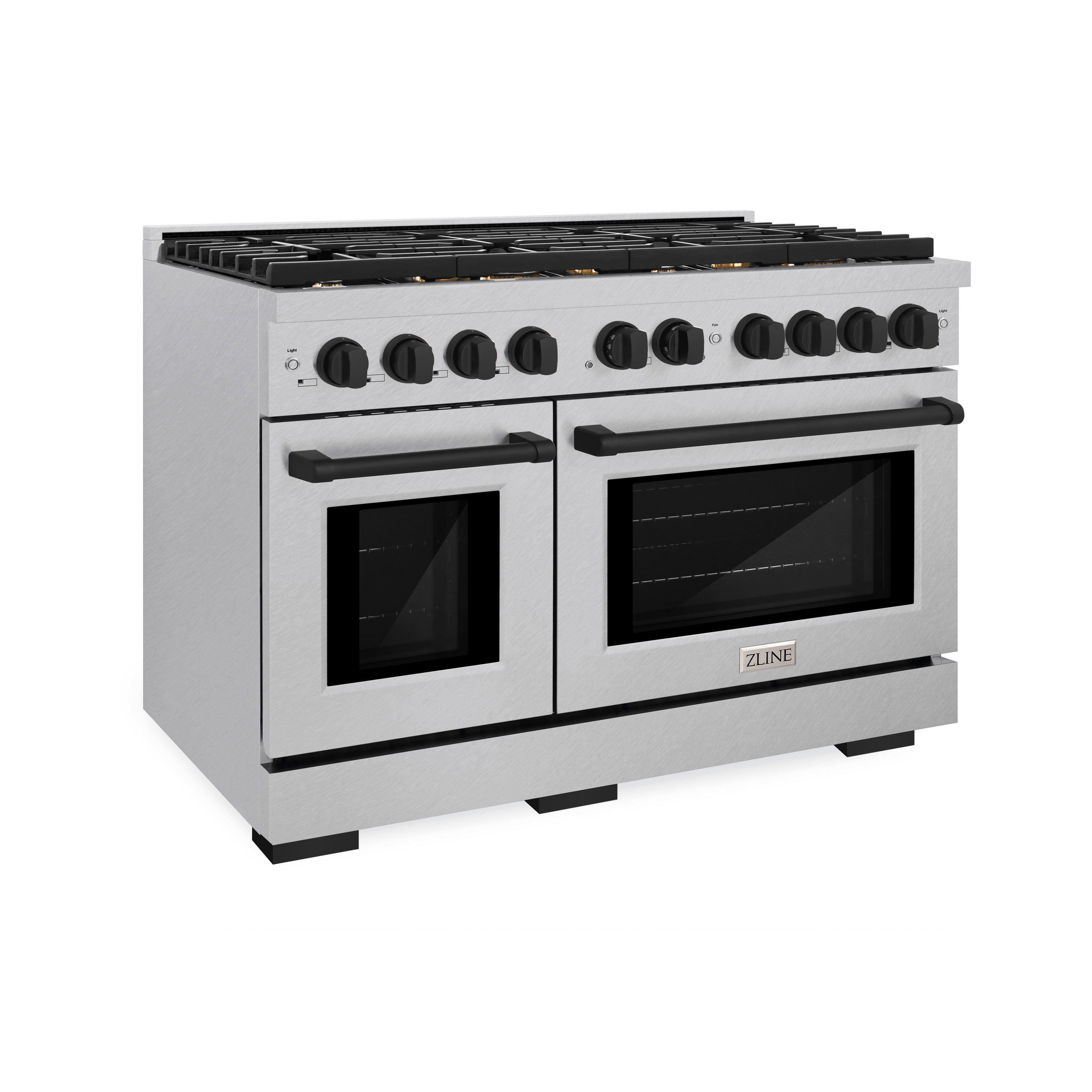 ZLINE Autograph Edition 48 in. 6.7 cu. ft. Paramount Double Oven Gas Range with 8 Burner Cooktop in Satin Stainless Steel and Matte Black Accents (SGRSZ-48-MB)