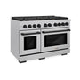 ZLINE Autograph Edition 48 in. 6.7 cu. ft. Paramount Double Oven Gas Range with 8 Burner Cooktop in Satin Stainless Steel and Matte Black Accents (SGRSZ-48-MB)