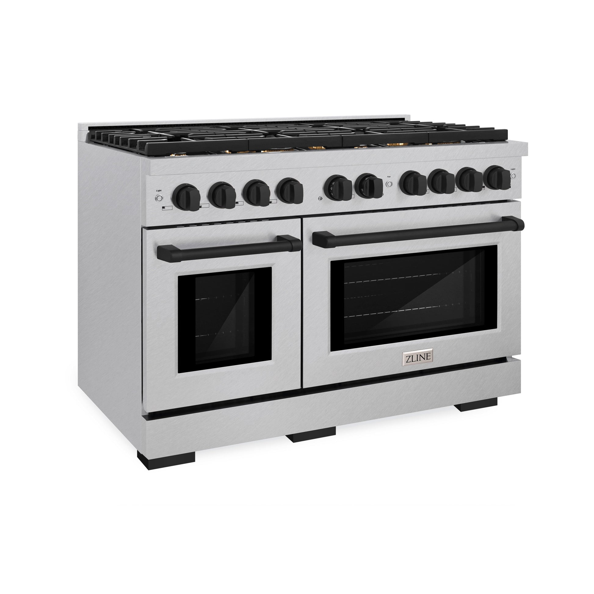 ZLINE Autograph Edition 48 in. 6.7 cu. ft. Paramount Double Oven Gas Range with 8 Burner Cooktop in Satin Stainless Steel and Matte Black Accents (SGRSZ-48-MB)