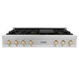 ZLINE Autograph Edition 48" Porcelain Rangetop with 7 Gas Burners in Fingerprint Resistant Stainless Steel and Polished Gold Accents (RTSZ-48-G)