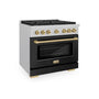 ZLINE Autograph Edition 36 in. 5.2 cu. ft. Paramount Gas Range with 6 Burner Cooktop and Convection Gas Oven in Satin Stainless Steel with Black Matte Door and Champagne Bronze Accents (SGRSZ-BLM-36-CB)