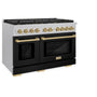 ZLINE Autograph Edition 48 in. 6.7 cu. ft. Paramount Double Oven Gas Range with 8 Burner Cooktop in Satin Stainless Steel with Black Matte Doors and Champagne Bronze Accents (SGRSZ-BLM-48-CB)