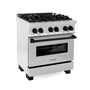 ZLINE Autograph Edition 30 in. 4.0 cu. ft. Legacy Dual Fuel Range with 4 Burner Gas Cooktop and Electric Convection Oven in Satin Stainless Steel and Matte Black Accents (RASZ-SN-30-MB)