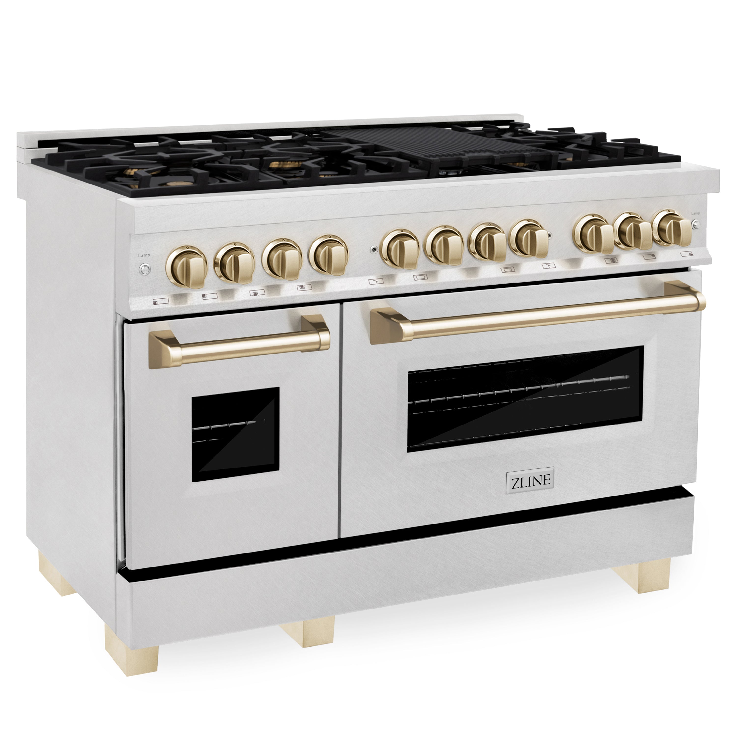 ZLINE Autograph Edition 48 in. 6.0 cu. ft. Legacy Dual Fuel Range with 7 Burner Gas Cooktop and 2 Electric Ovens in Satin Stainless Steel and Matte Black Accents (RASZ-SN-48-MB)