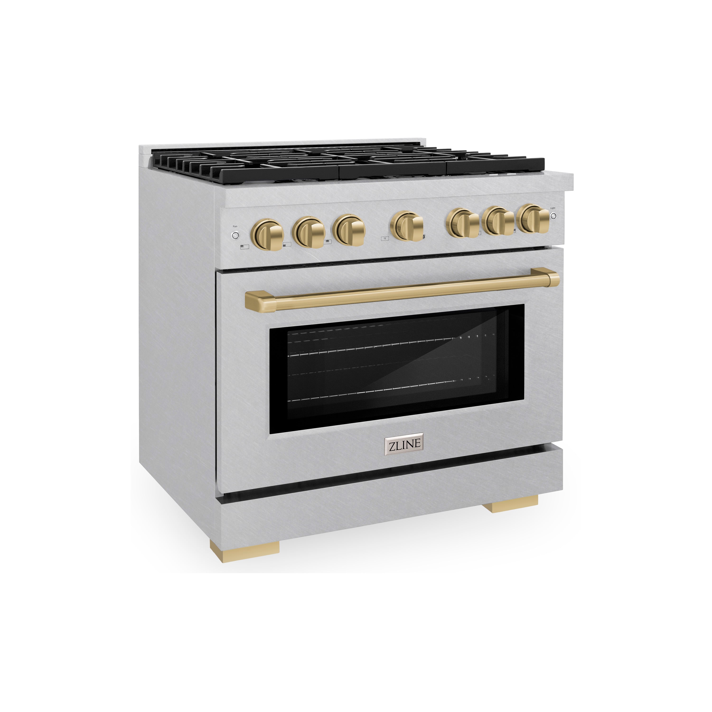 ZLINE Autograph Edition 36 in. 5.2 cu. ft. Paramount Dual Fuel Range with 6 Burner Gas Cooktop and Electric Convection Oven in Satin Stainless Steel with Champagne Bronze Accents (SDRSZ-36-CB)