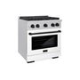 ZLINE Autograph Edition 30 in. 4.2 cu. ft. Paramount Dual Fuel Range with 4 Burner Gas Cooktop and Electric Convection Oven in Satin Stainless Steel with White Matte Door and Matte Black Accents (SDRSZ-WM-30-MB)