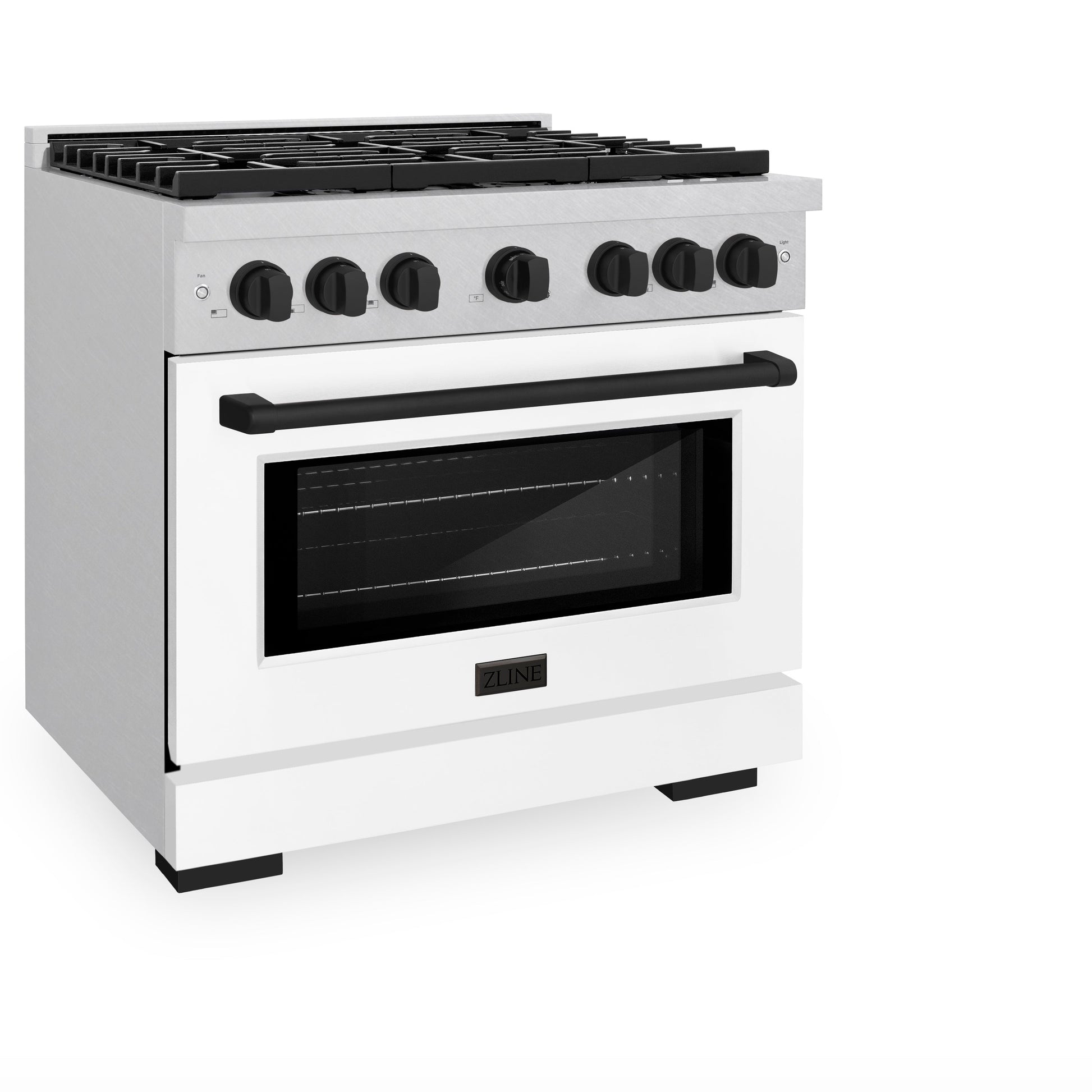 ZLINE Autograph Edition 36 in. 5.2 cu. ft. Paramount Dual Fuel Range with 6 Burner Gas Cooktop and Electric Convection Oven in Satin Stainless Steel with White Matte Door and Matte Black Accents (SDRSZ-WM-36-MB)