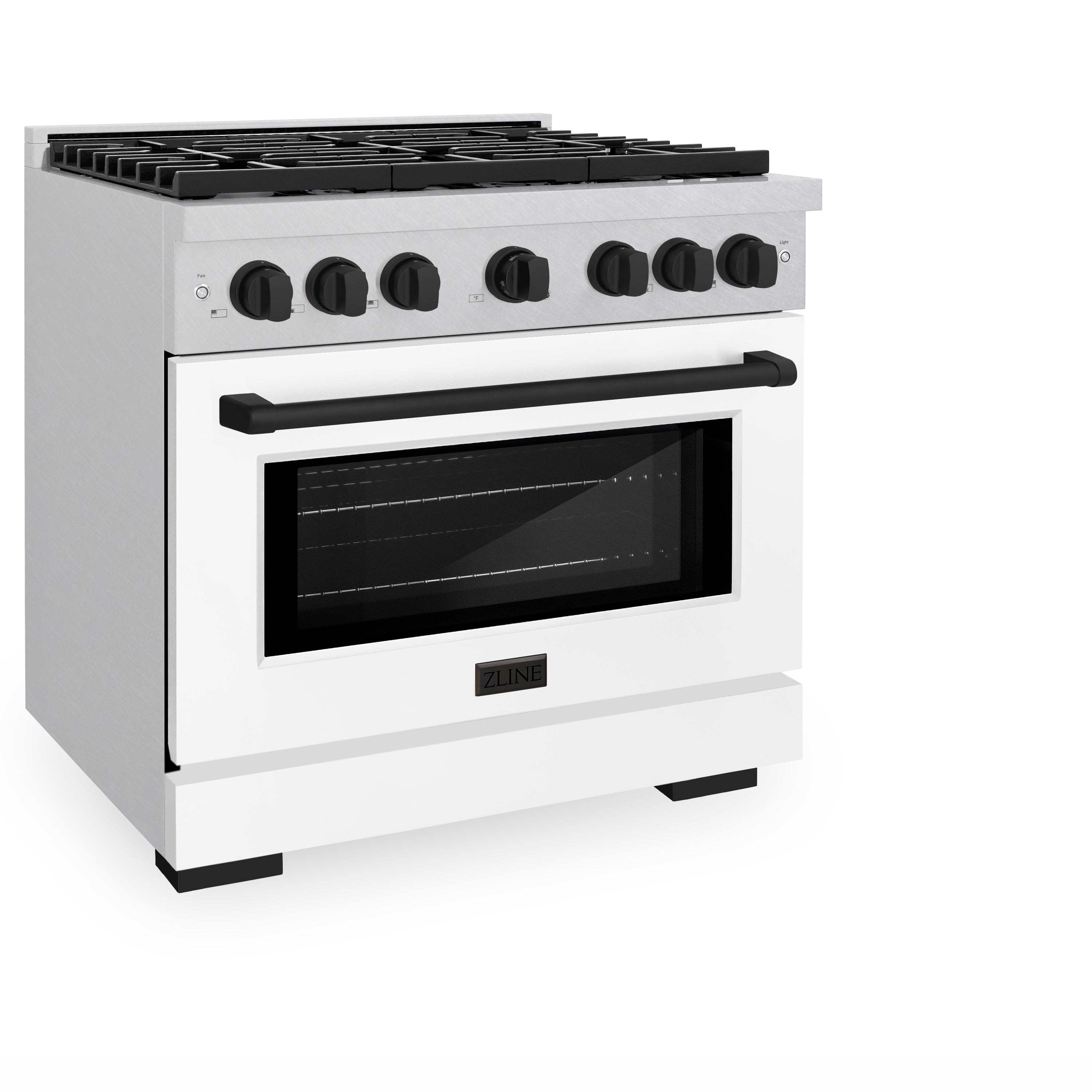 ZLINE Autograph Edition 36 in. 5.2 cu. ft. Paramount Dual Fuel Range with 6 Burner Gas Cooktop and Electric Convection Oven in Satin Stainless Steel with White Matte Door and Matte Black Accents (SDRSZ-WM-36-MB)