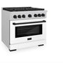 ZLINE Autograph Edition 36 in. 5.2 cu. ft. Paramount Gas Range with 6 Burner Cooktop and Convection Gas Oven in Satin Stainless Steel with White Matte Door and Matte Black Accents (SGRSZ-WM-36-MB)