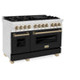 ZLINE Autograph Edition 48 in. 6.0 cu. ft. Legacy Dual Fuel Range with 7 Burner Gas Cooktop and 2 Electric Ovens in Satin Stainless Steel with Black Matte Doors and Champagne Bronze Accents (RASZ-BLM-48-CB)