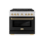 ZLINE Autograph Edition 36 in. 5.2 cu. ft. Paramount Dual Fuel Range with 6 Burner Gas Cooktop and Electric Convection Oven in Stainless Steel with Black Matte Door and Polished Gold Accents (SDRZ-BLM-36-G)