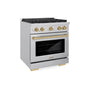 ZLINE Autograph Edition 30 in. 4.2 cu. ft. Paramount Gas Range with 4 Burner Cooktop and Convection Gas Oven in Stainless Steel and Champagne Bronze Accents (SGRZ-30-CB)