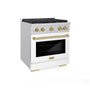 ZLINE Autograph Edition 30 in. 4.2 cu. ft. Paramount Gas Range with 4 Burner Cooktop and Convection Gas Oven in Stainless Steel with White Matte Door and Champagne Bronze Accents (SGRZ-WM-30-CB)