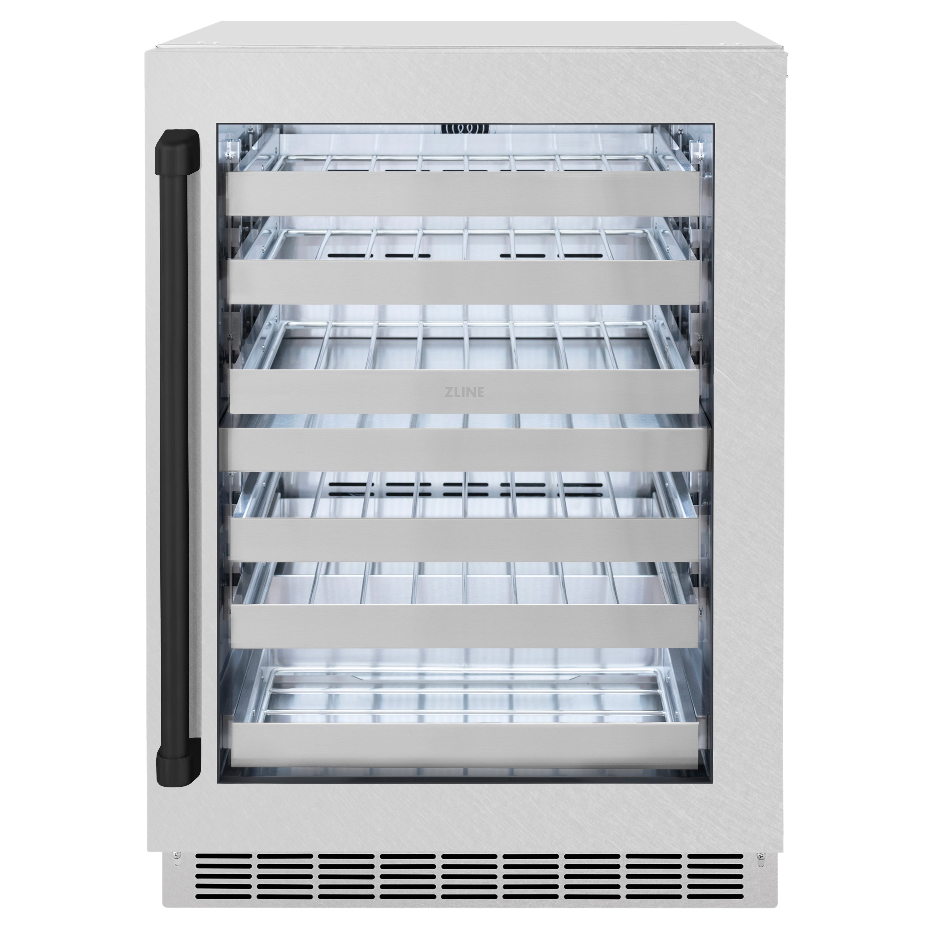 ZLINE Autograph Edition 24 in. Touchstone Dual Zone 44 Bottle Wine Cooler with Satin Stainless Steel Glass Door and Matte Black Handle (RWDOZ-SN-24-MB)